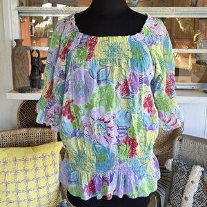 Event Large Boho Tropical Top Vibrant Floral Women's Blouse Vacation